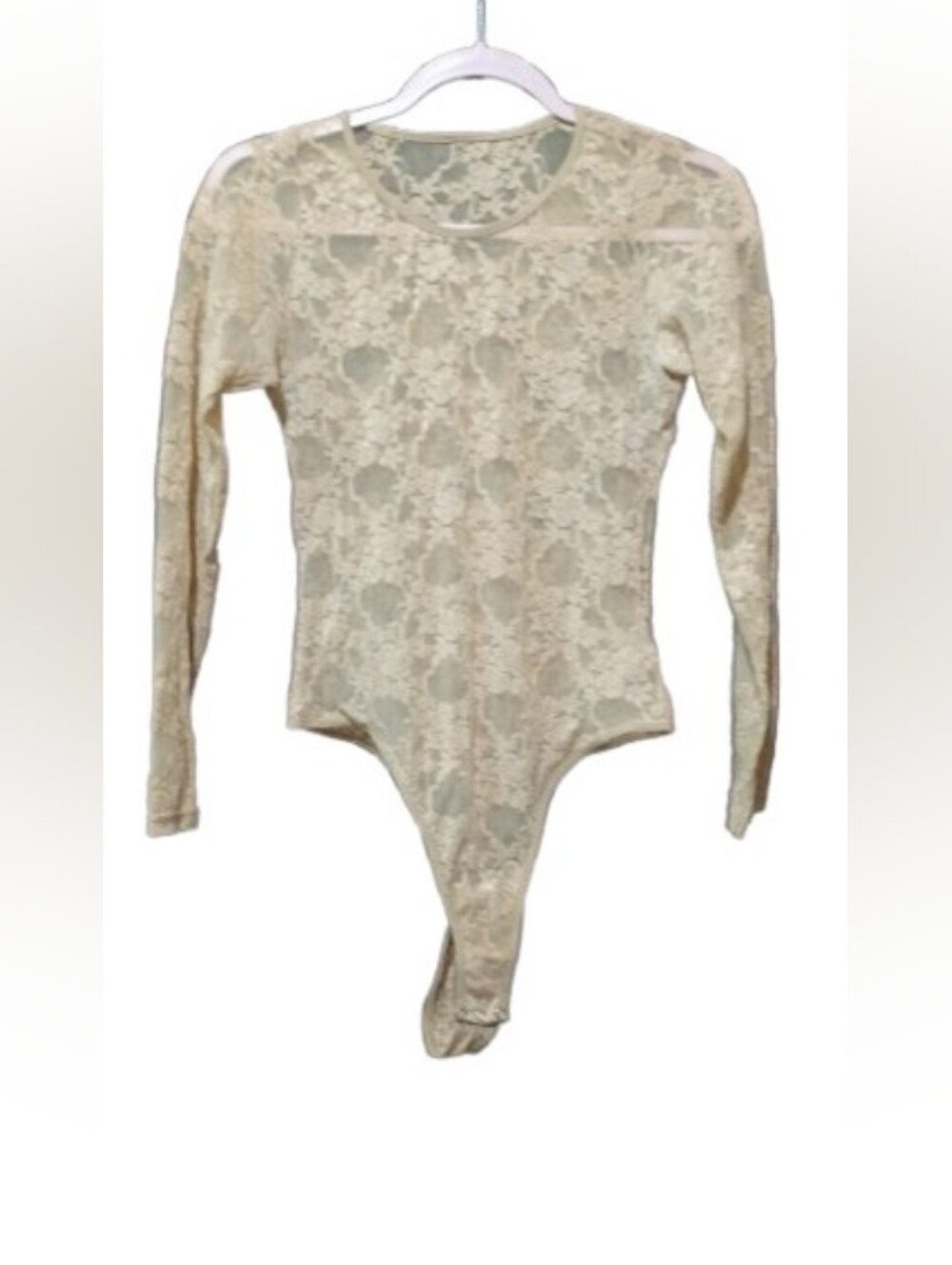 American Apparel Cream Floral Lace Long-Sleeve Bodysuit